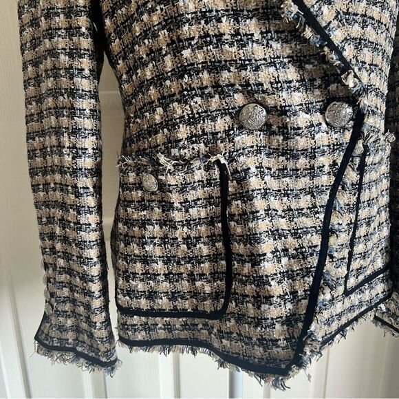 Veronica Beard Tweed Theron Blazer Double Breasted Jacket Camel Blue US 10 NEW - Picture 5 of 12